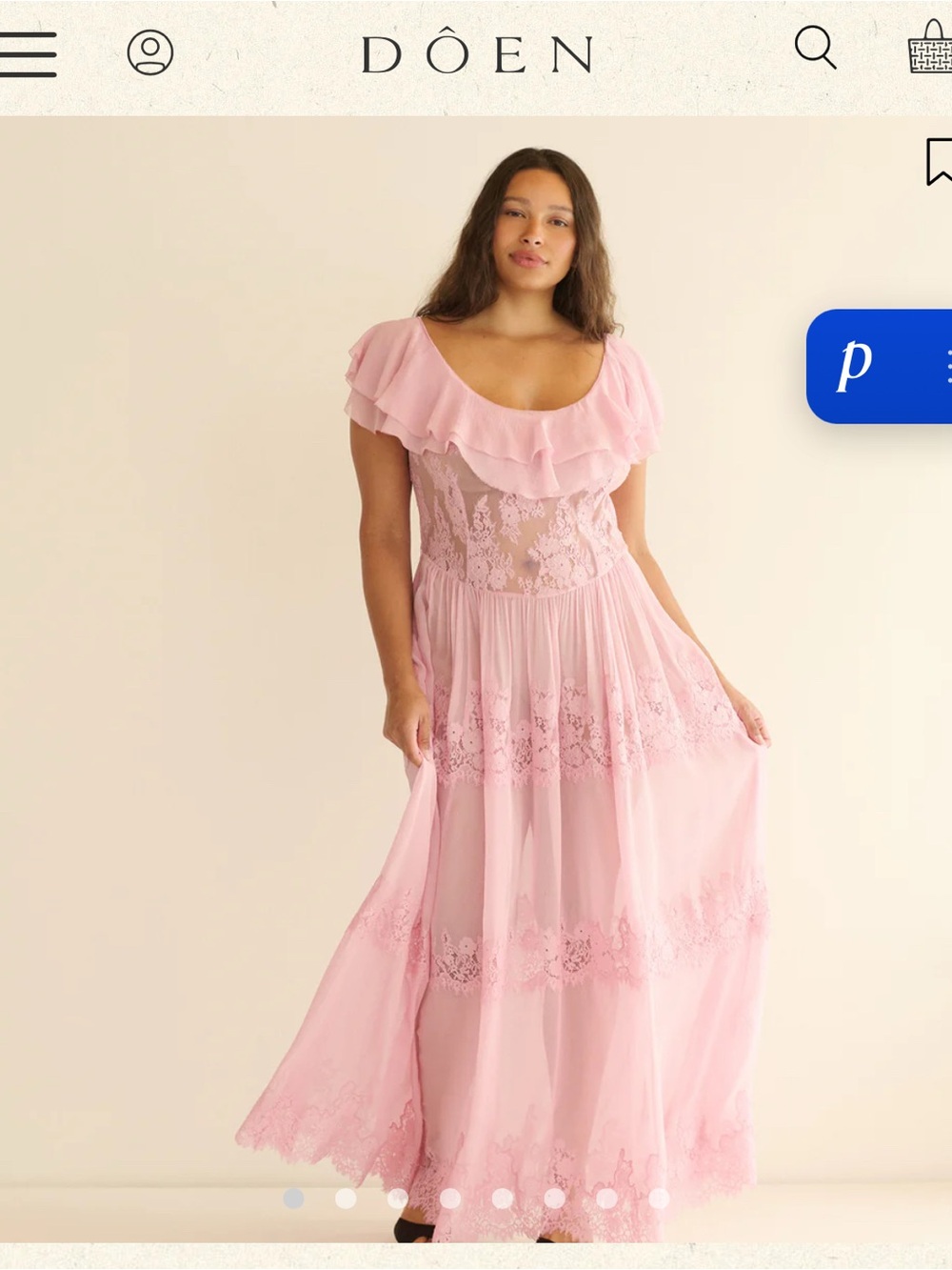 Doen Pink Ruffled Lace Maxi Dress with Sheer Bodice - Picture 4 of 7